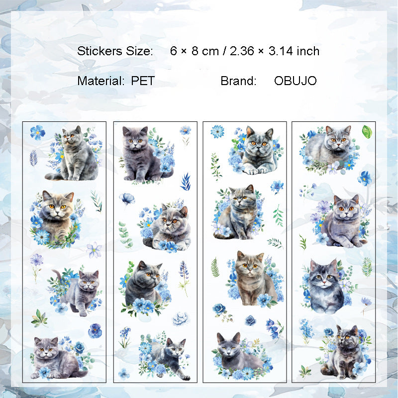 4 Sheets Cat PET Stickers MMXH