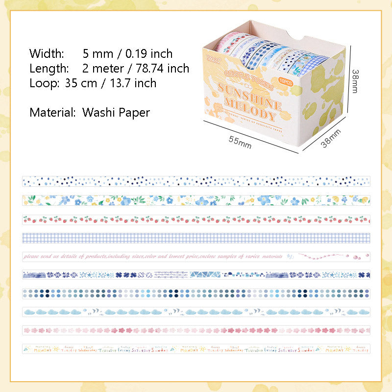 10 Rolls Narrow Washi Tape for Planner Diary WRSD
