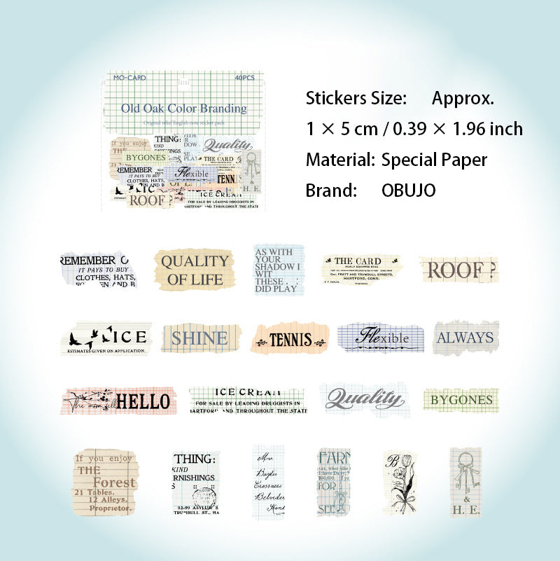 40 Pcs Vintage Emobossed Words Stickers ZJLS
