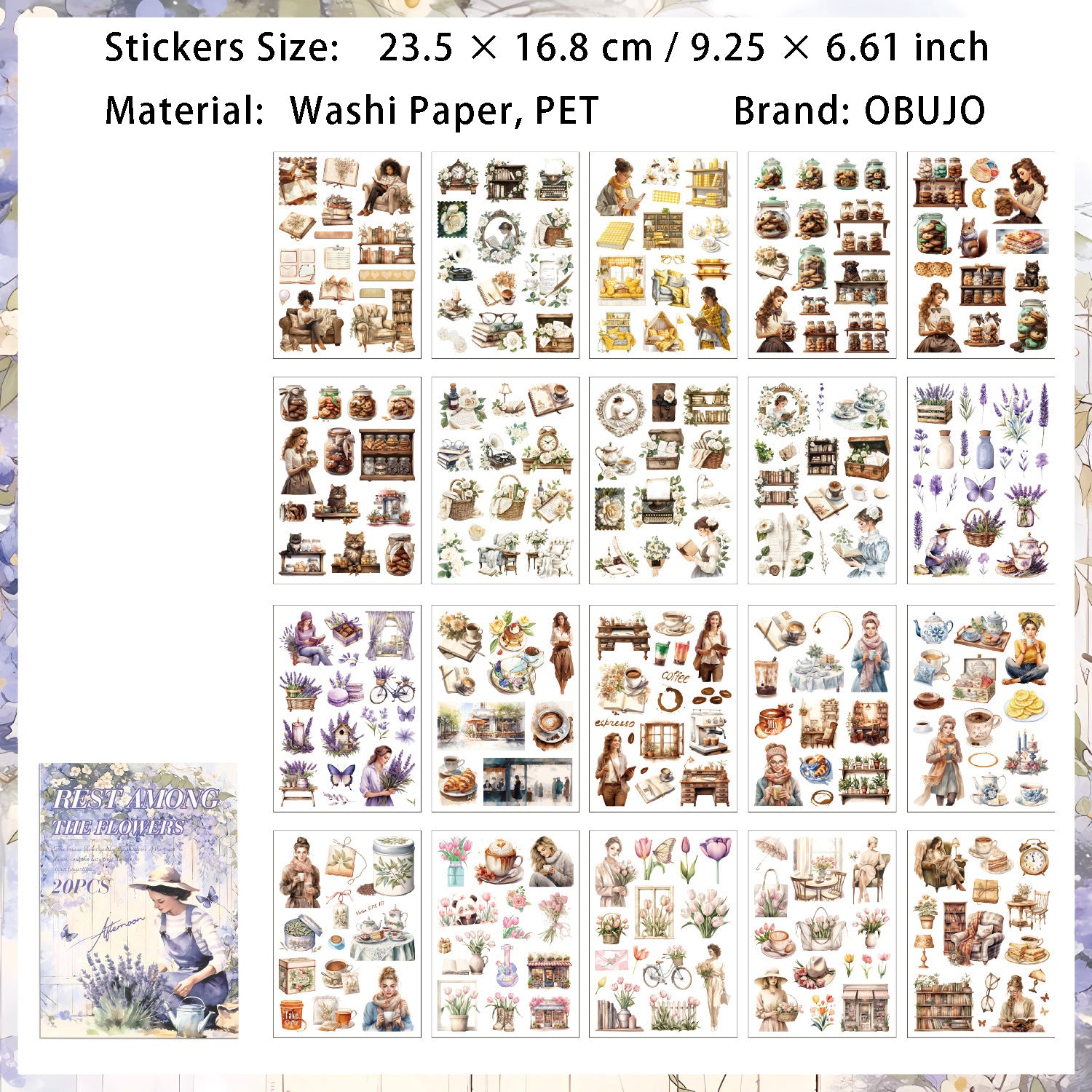 20 Sheets Vintage Journal Stickers Book HYSG