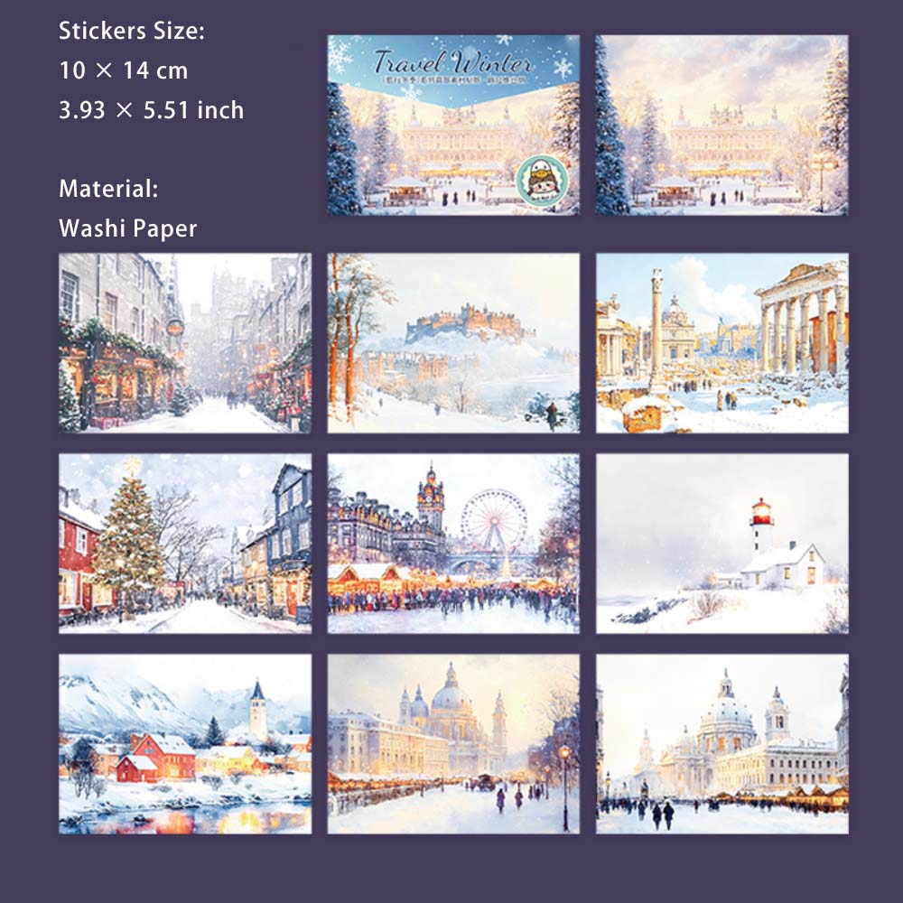 10 Sheets Winter Travel Washi Stickers LXDJ