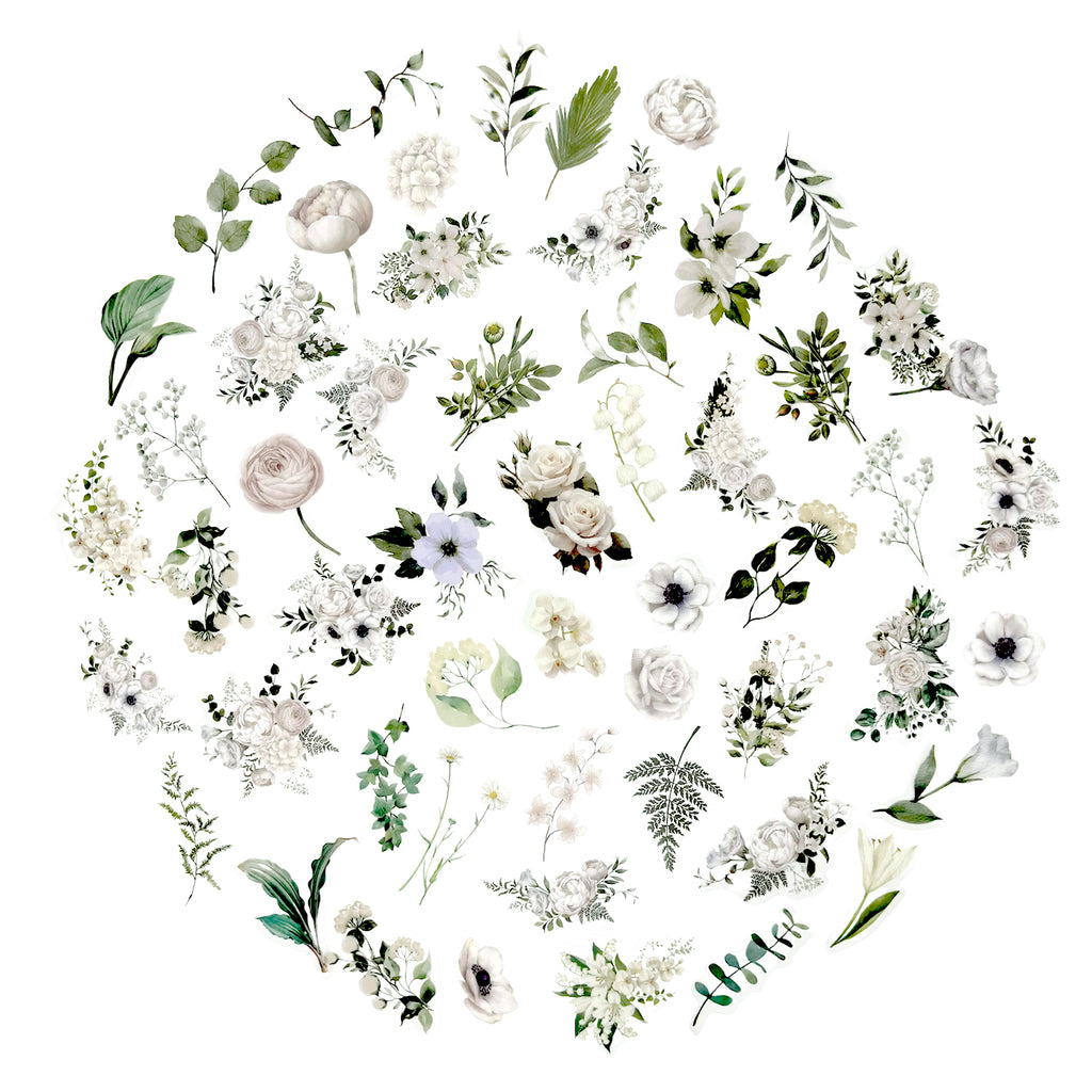 100 Pcs Watercolor Botanical Flowers Stickers - Camelia