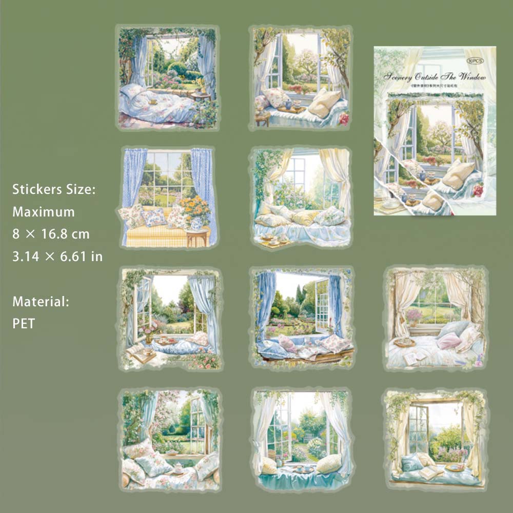 10 Pcs Window Landscape PET Stickers CWJM