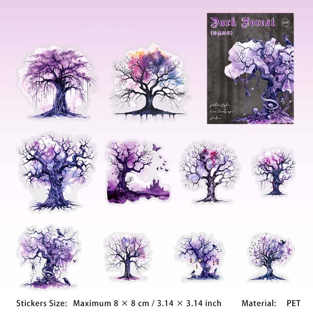 20 Pcs Gothic Magic Tree PET Stickers AHSL