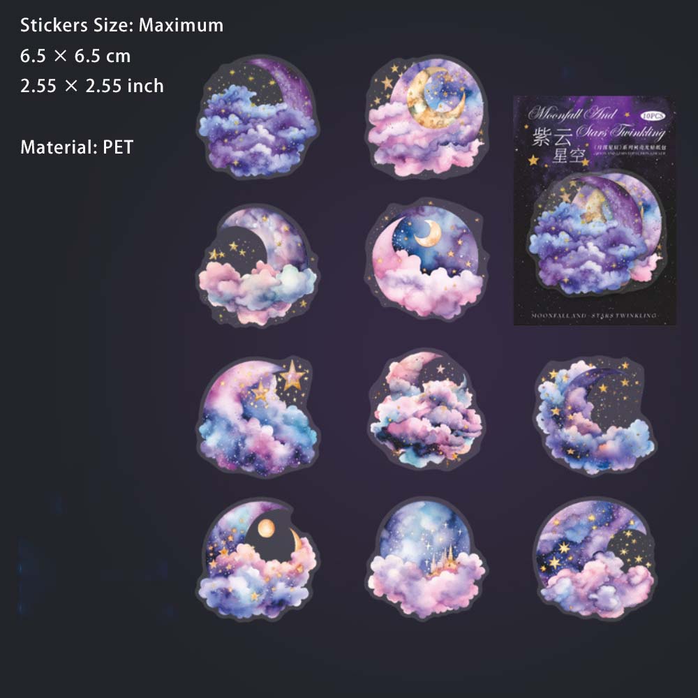 10 Pcs Moon Cloud Stat PET Stickers YLXC