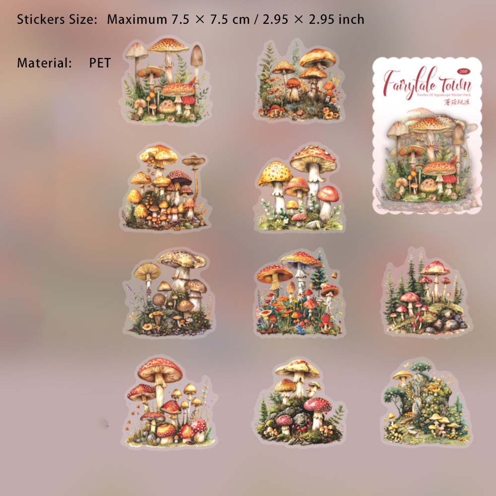 20 Pcs Fairy Tale Town Theme PET Stickers THZX