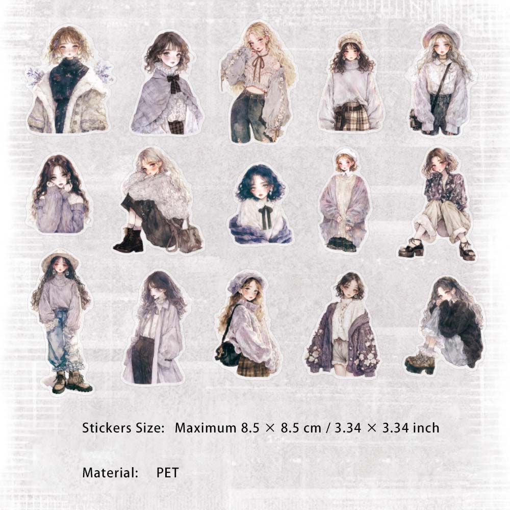 15 Pcs Fashion Girl PET Stickers YNYGDJJ