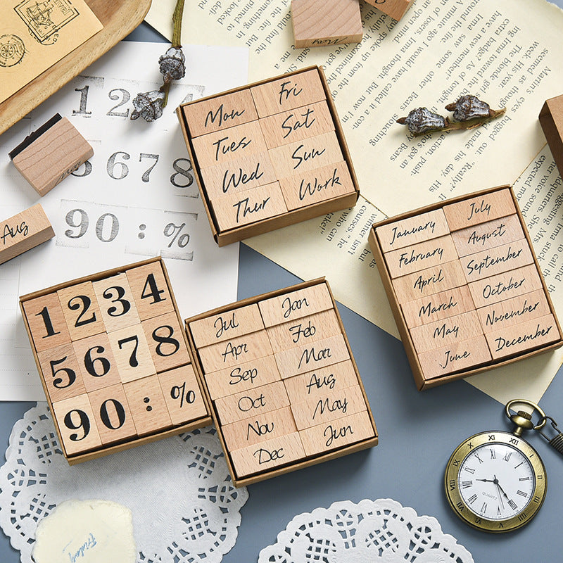 Fluent Script 12 Months Wooden Stamp Set