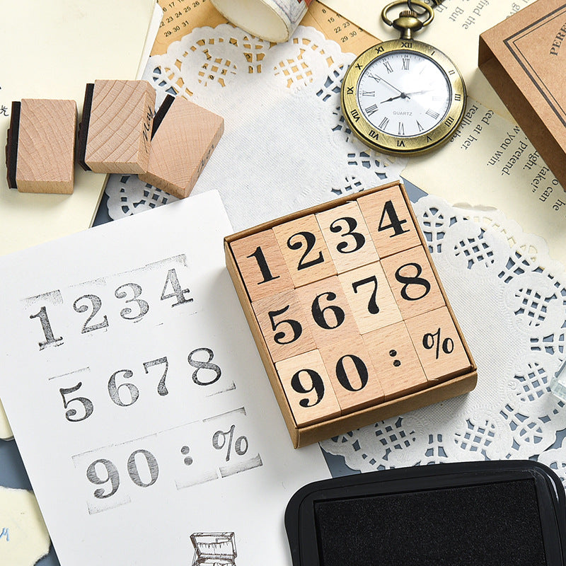 12 Pcs Serif Alphabet Number Wooden Stamp Set