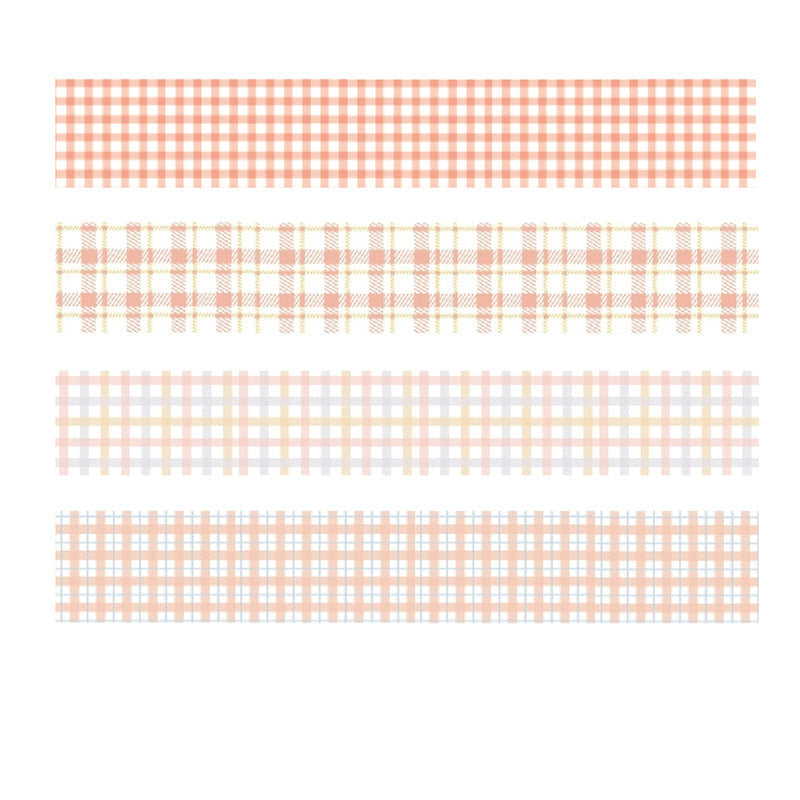 Pastel Gingham Plaid Washi Tape Set - Peach