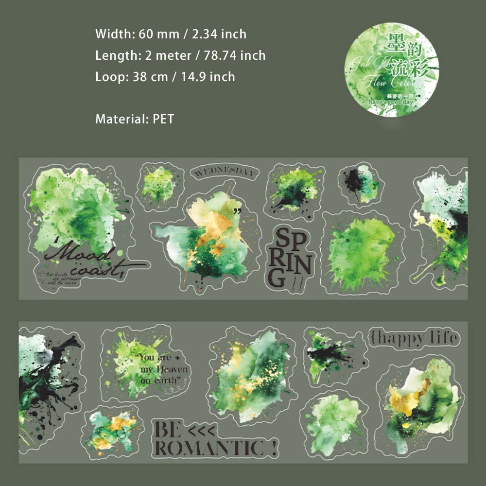 1 Roll Watercolor Die-cut PET Stickers Tape MYLC