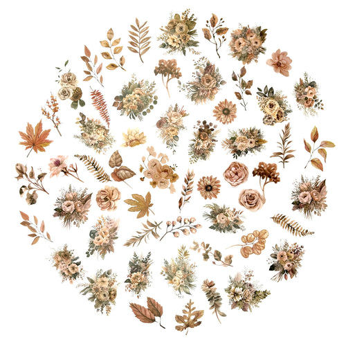 100 Pcs Watercolor Botanical Flowers Stickers - Autumn