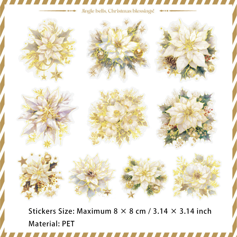 10 Pcs Glitter Flower PET Stickers SDXD