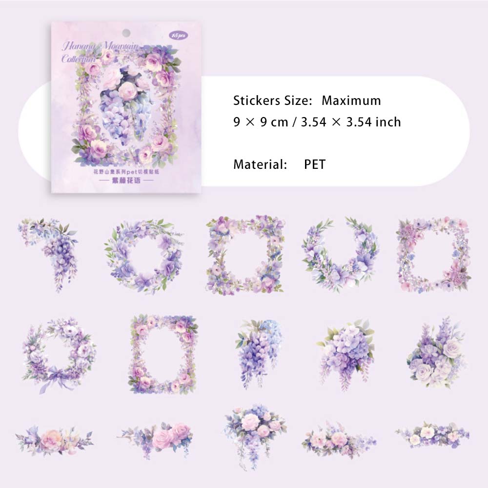15 Pcs Flower Theme PET Stickers HYSJ