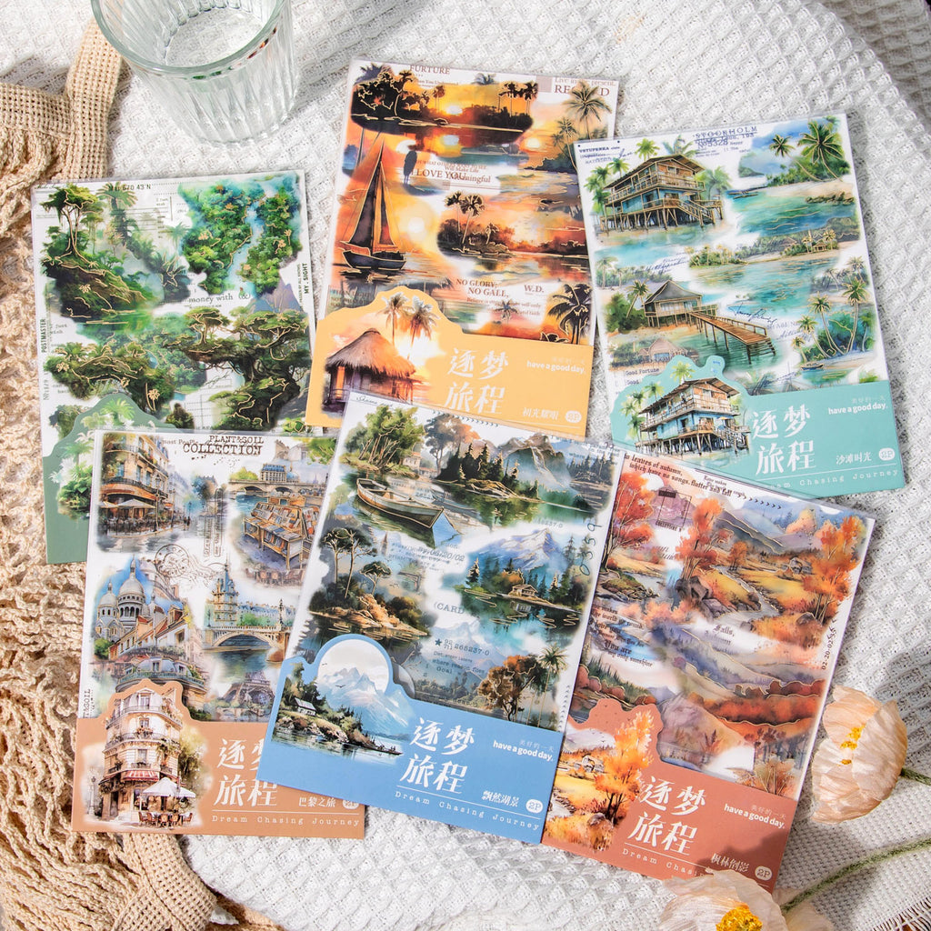 2 Sheets Travel Landscape PET Stickers ZMLC