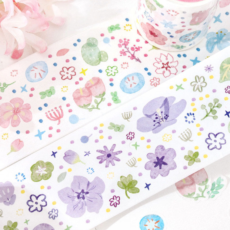 Pastel Watercolor Floral Die-Cut Washi Tape - Purple Flower