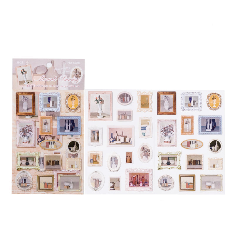 2 Sheets Vintage Oil Painting Museum Frame Card Stickers - Morandi