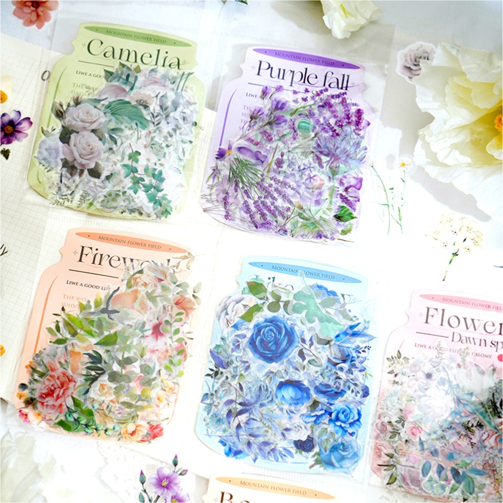100 Pcs Watercolor Botanical Flowers Stickers - Wild