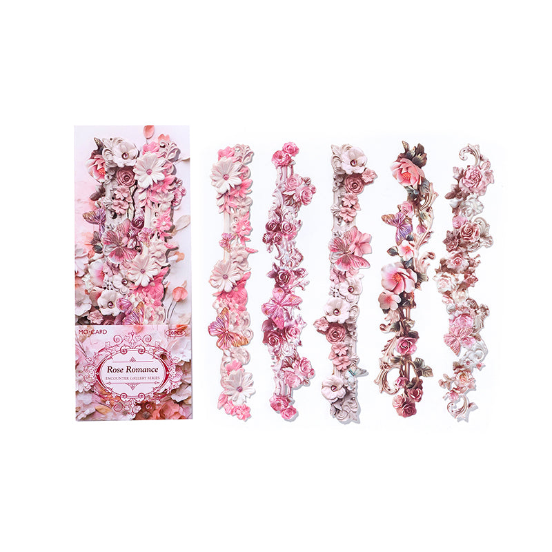 10 Pcs Vintage Baroque Relief Floral Kraft Stickers - Pink