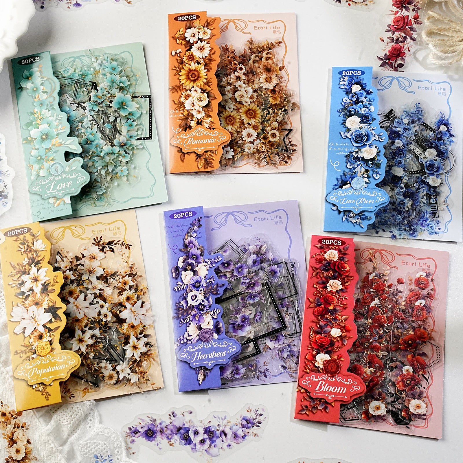 20 Pcs Geometry and Flower PET Stickers HYRC