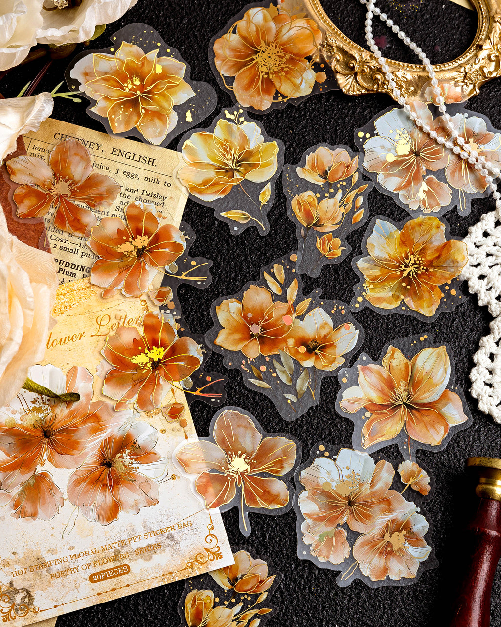 20 Pcs Gilded Flora PET Stickers FHZS05