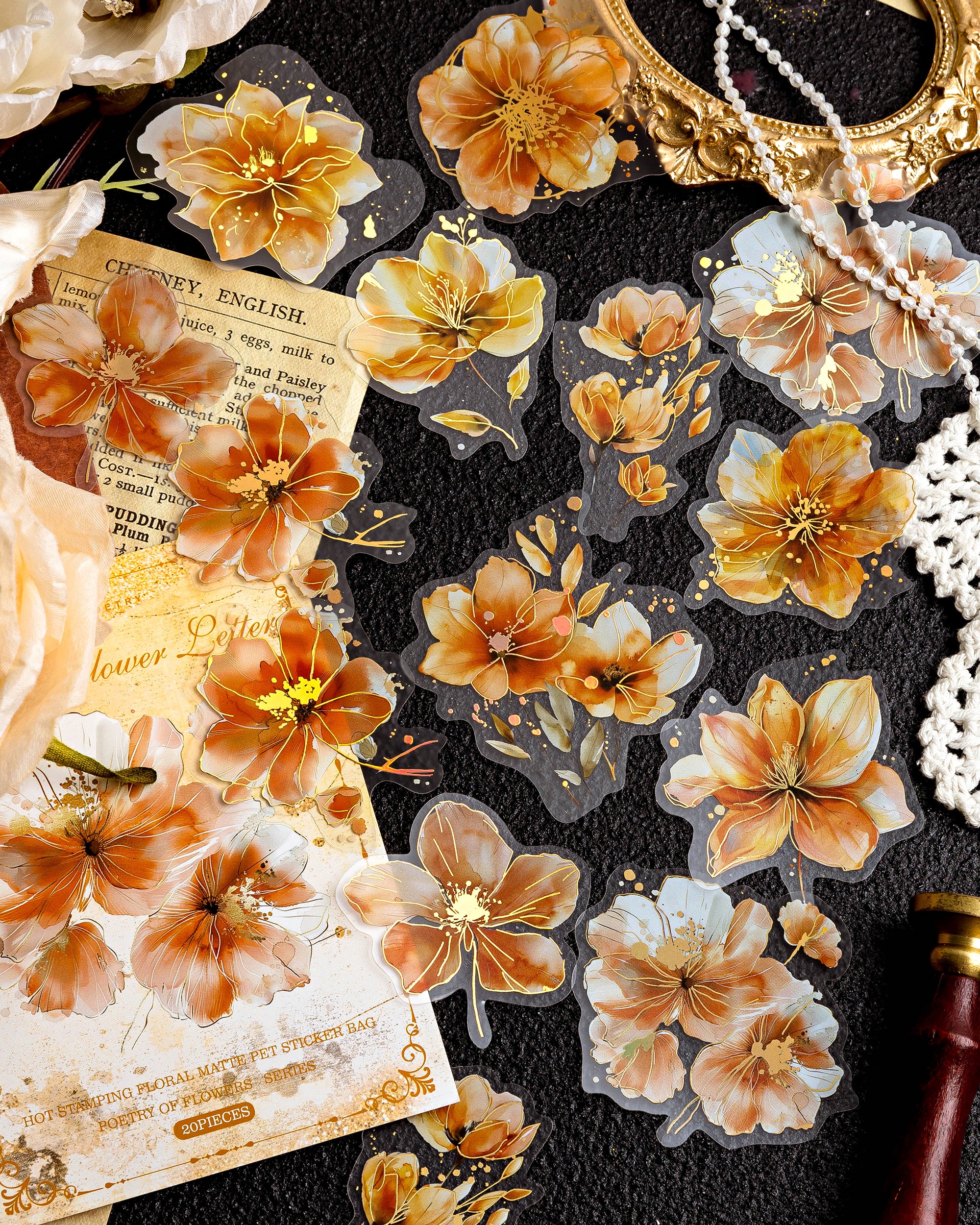 20 Pcs Gilded Flora PET Stickers FHZS05