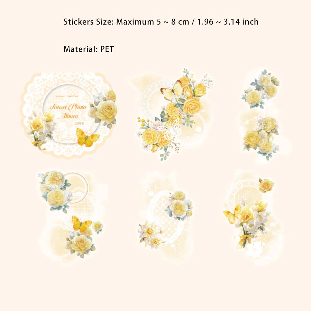 15 Pcs Lace Flower Butterfly PET Stickers HJWQ