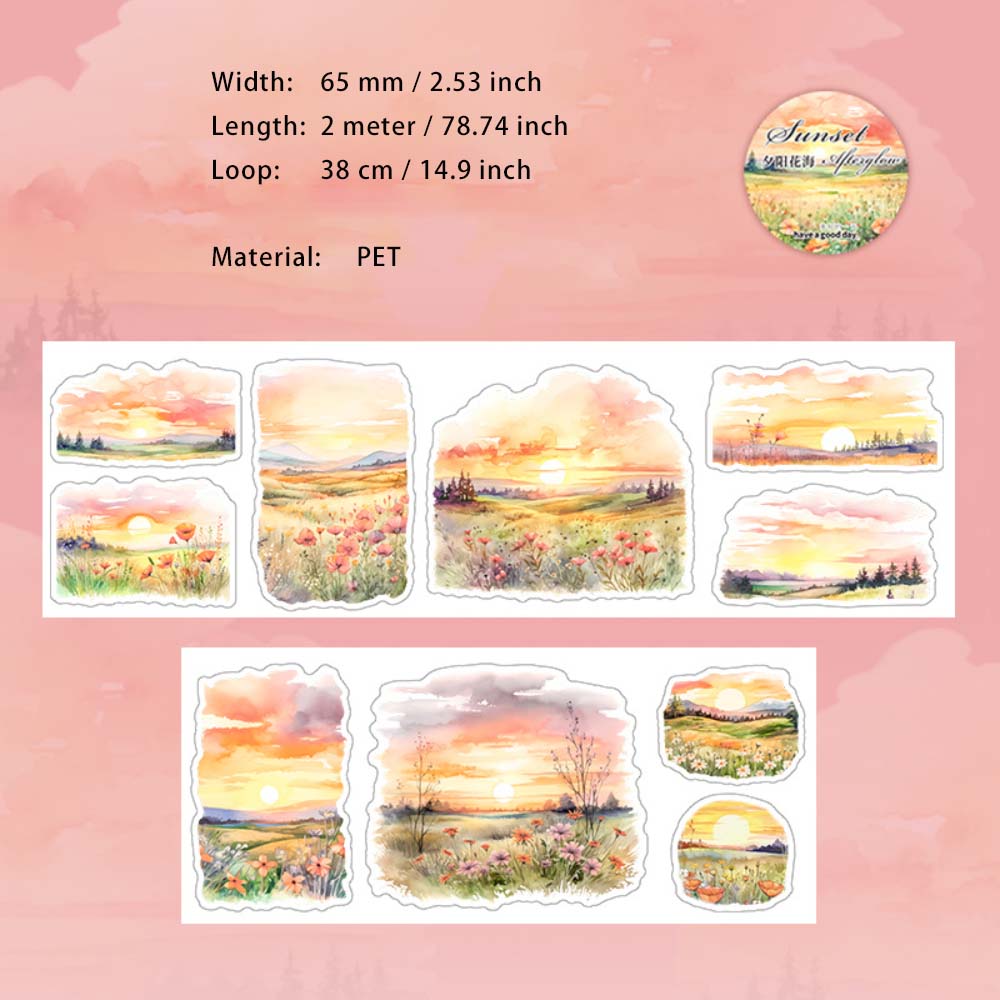 1 Roll Pre-cut Sunset Landscape PET Stickers Tape RLYH