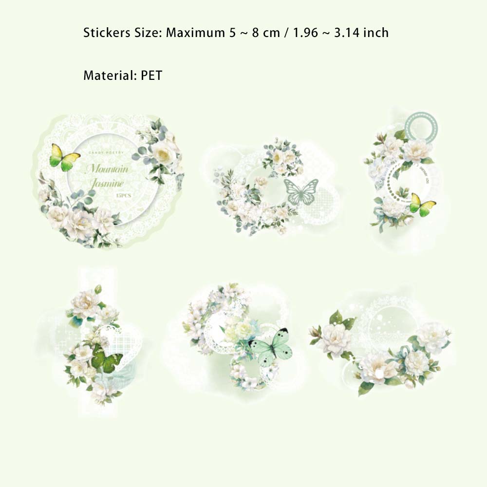 15 Pcs Lace Flower Butterfly PET Stickers HJWQ