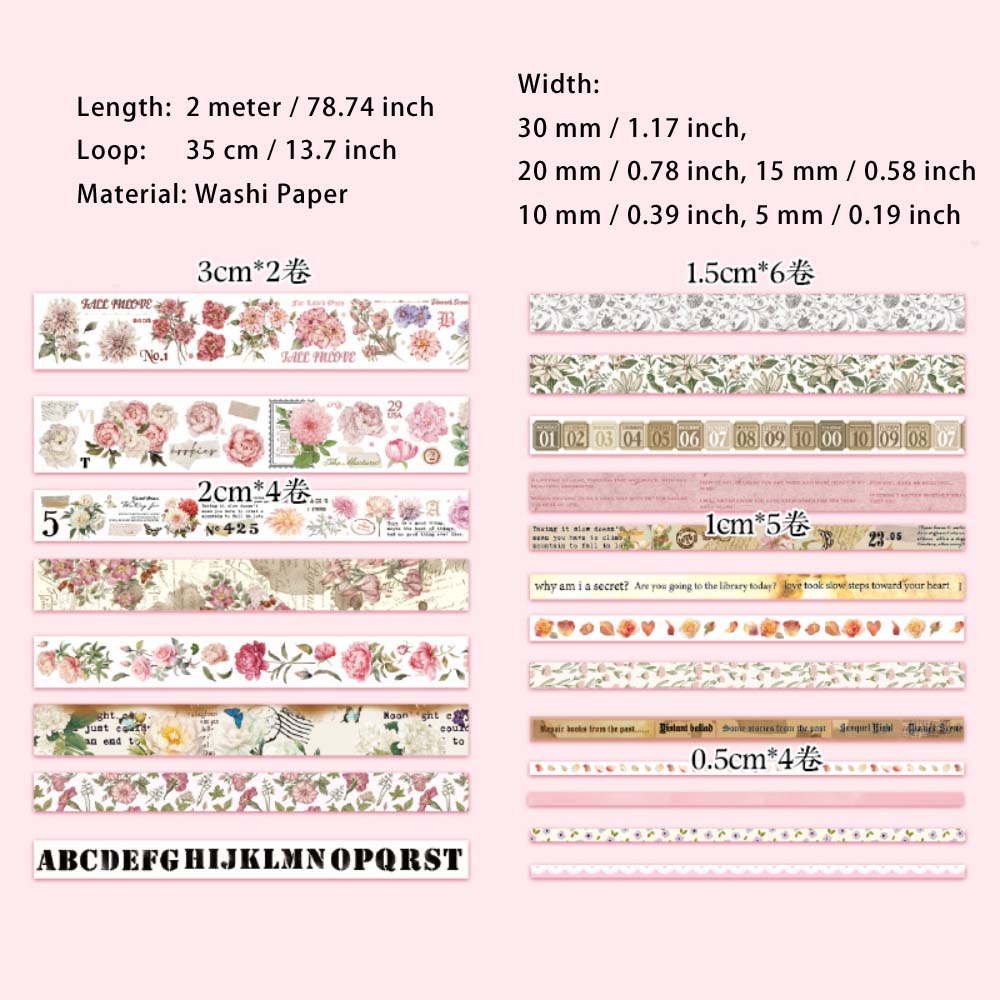 21 Rolls Vintage Washi Tape Set MSSJ