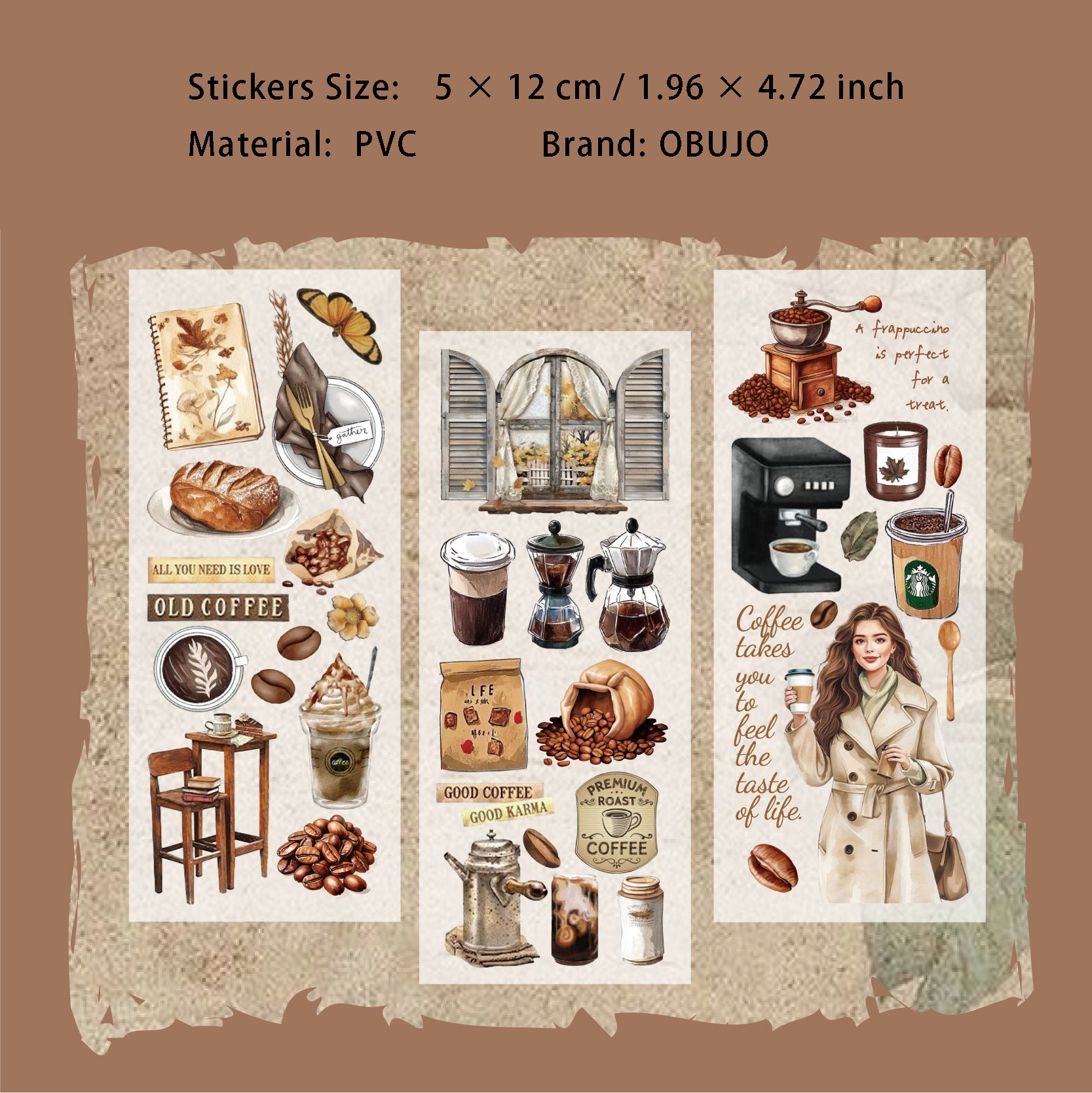 3 Sheets Coffee Theme Transfer Stickers KFSJ