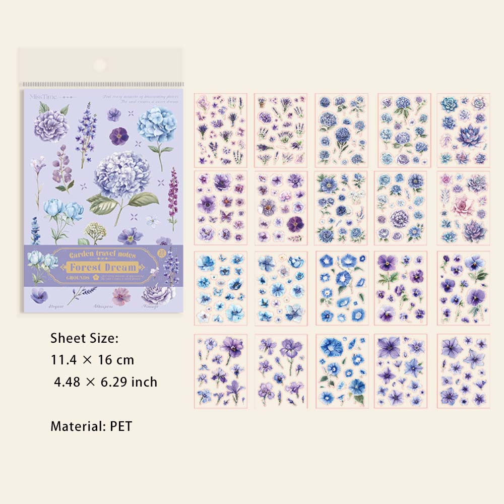 20 Sheets Flower Leaf PET Stickers Book LJHJ