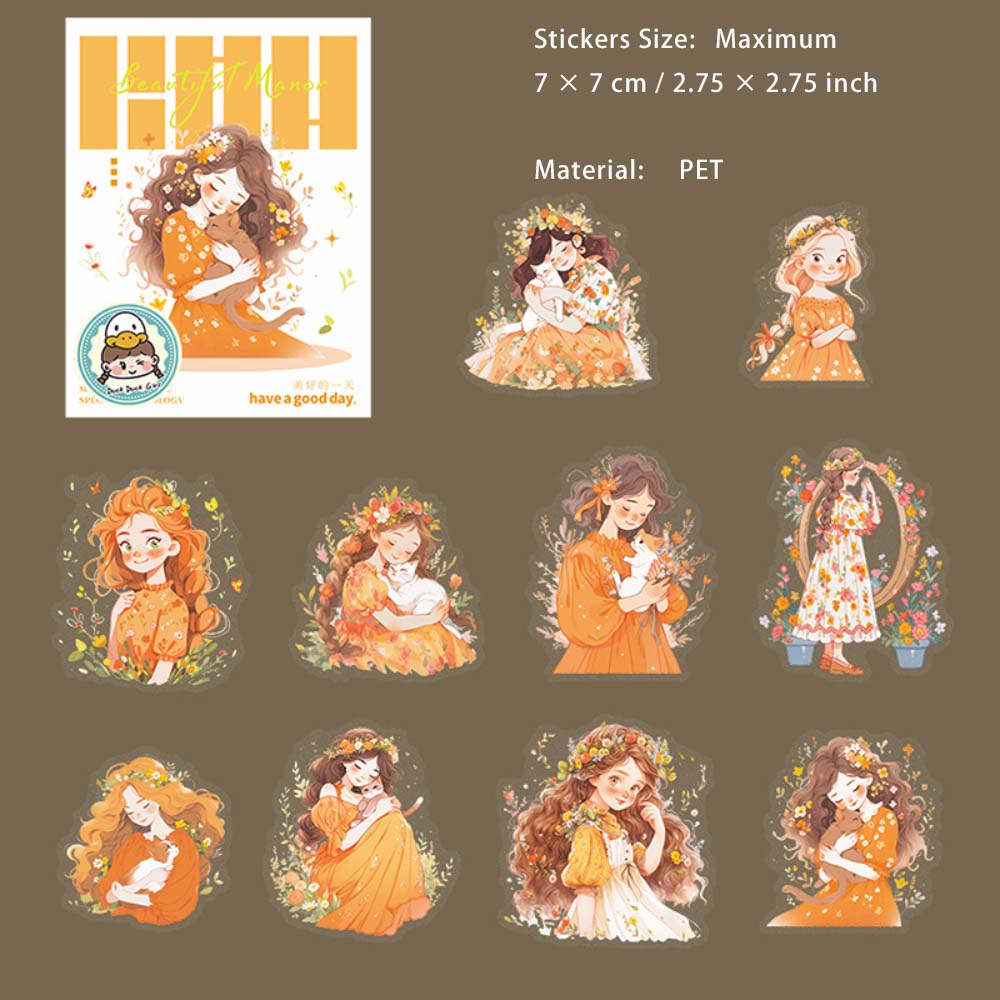 10 Pcs Manor Girl PET Stickers QLZY