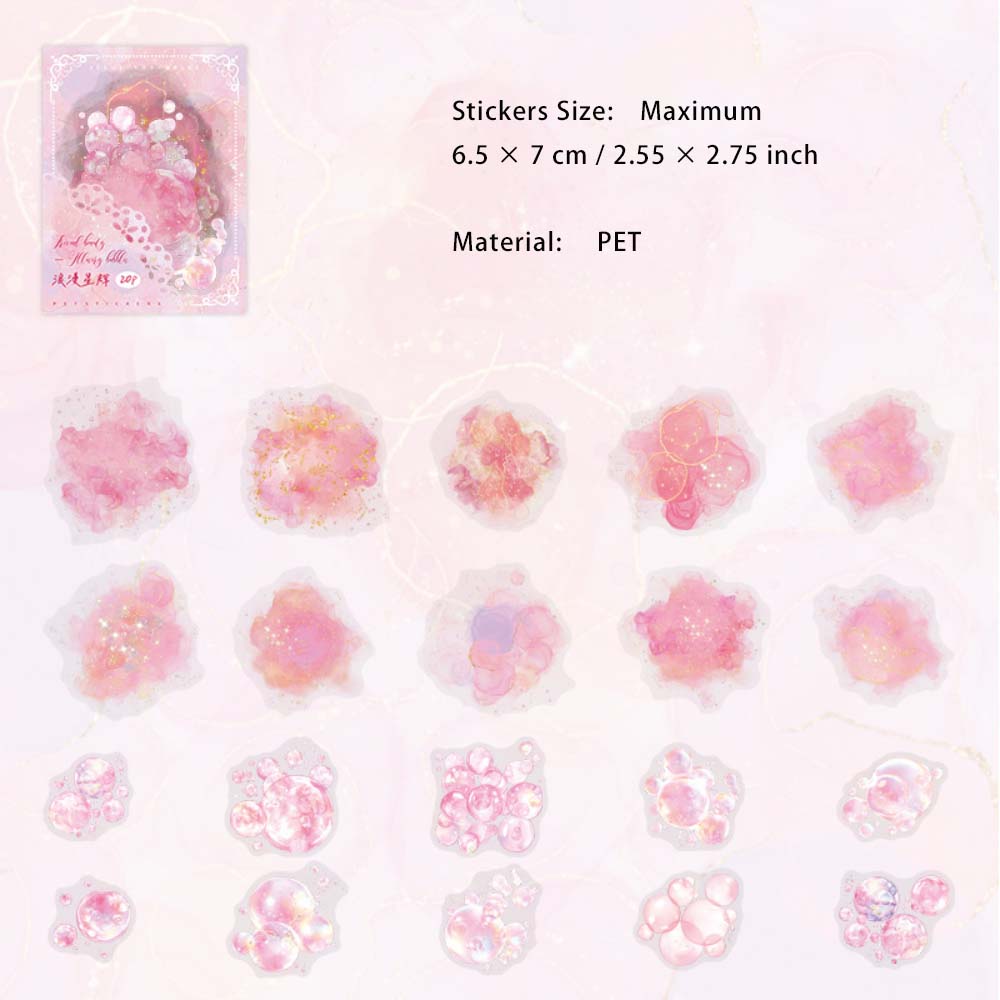 20 Pcs Watercolor Bubble PET Stickers HCPY