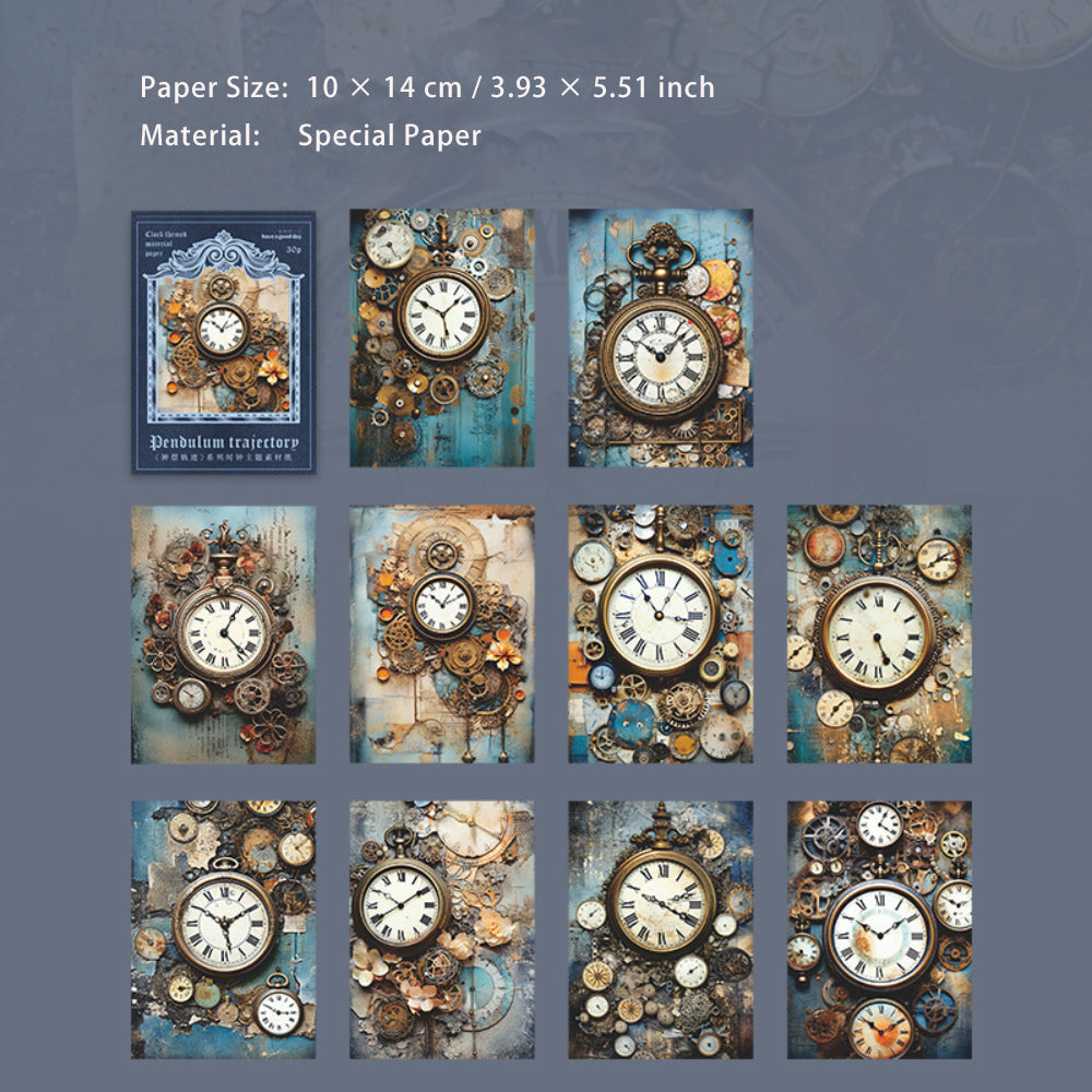 30 Sheets Vintage Clock Scrapbook Paper ZBGJ