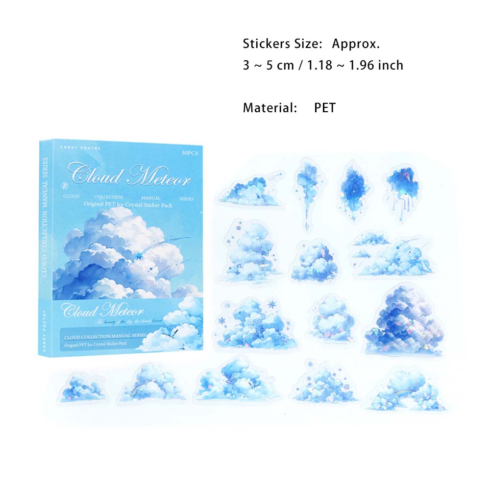 30 Pcs Glitter Cloud PET Stickers YCSJSC