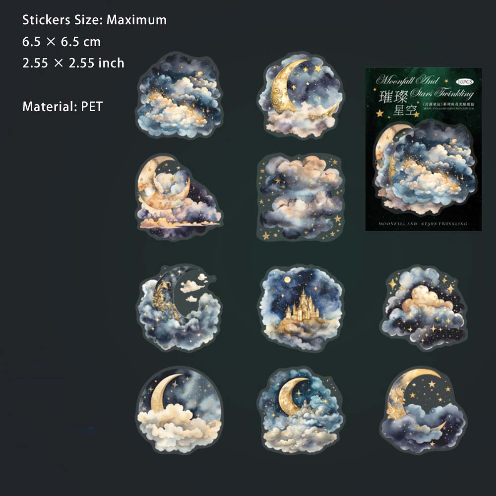 10 Pcs Moon Cloud Stat PET Stickers YLXC