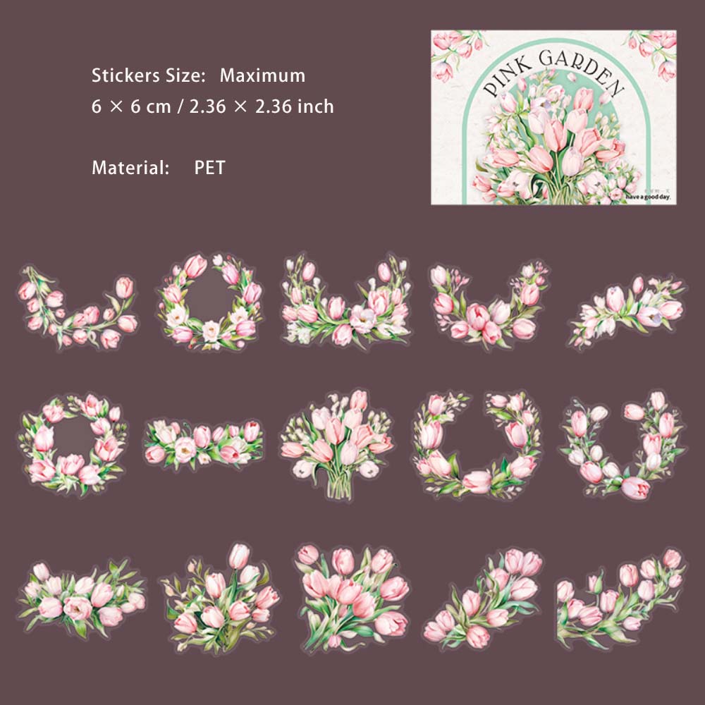 30 Pcs Pink Flower PET Stickers FZHY