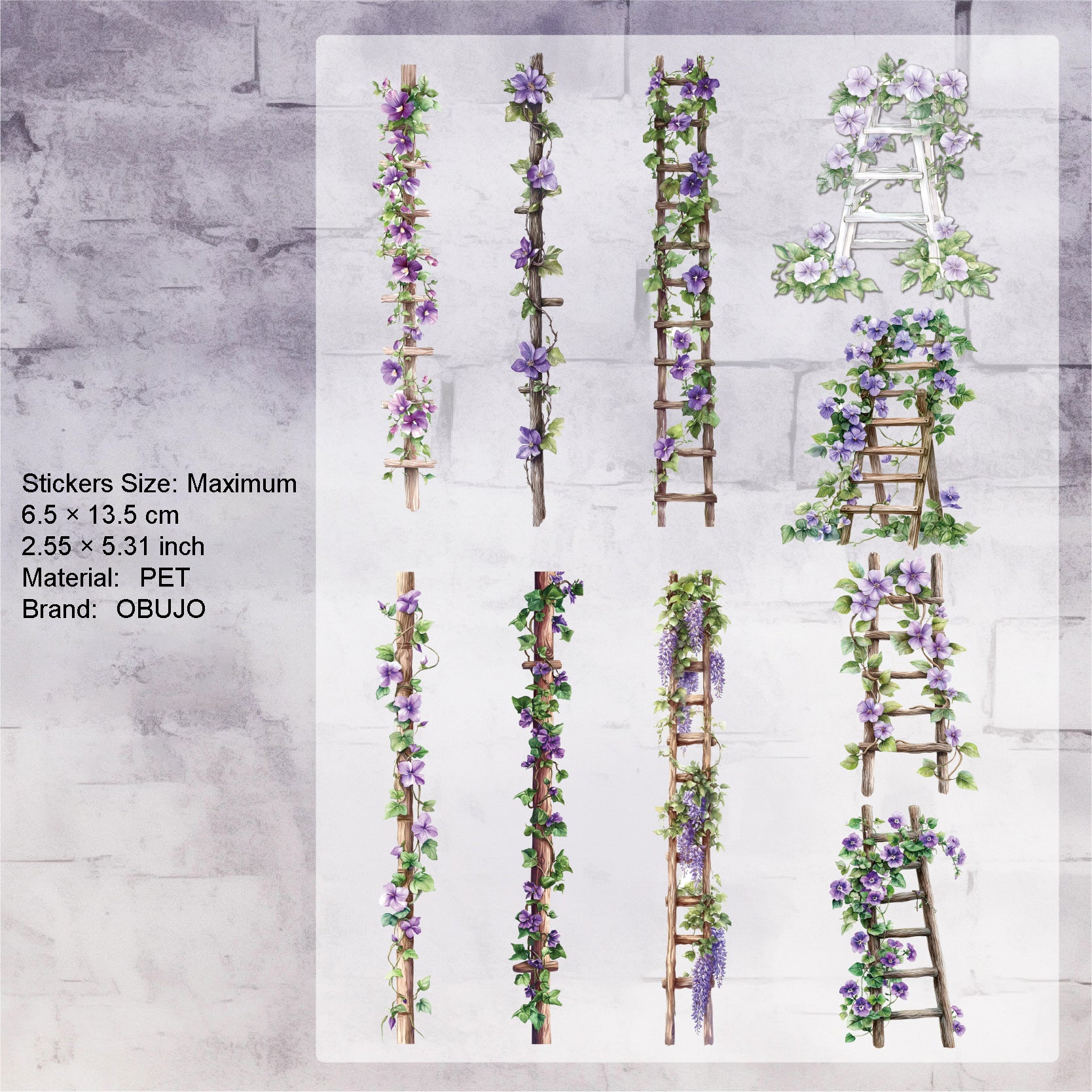 20 Pcs Garden Flower Ladder PET Stickers HTXL
