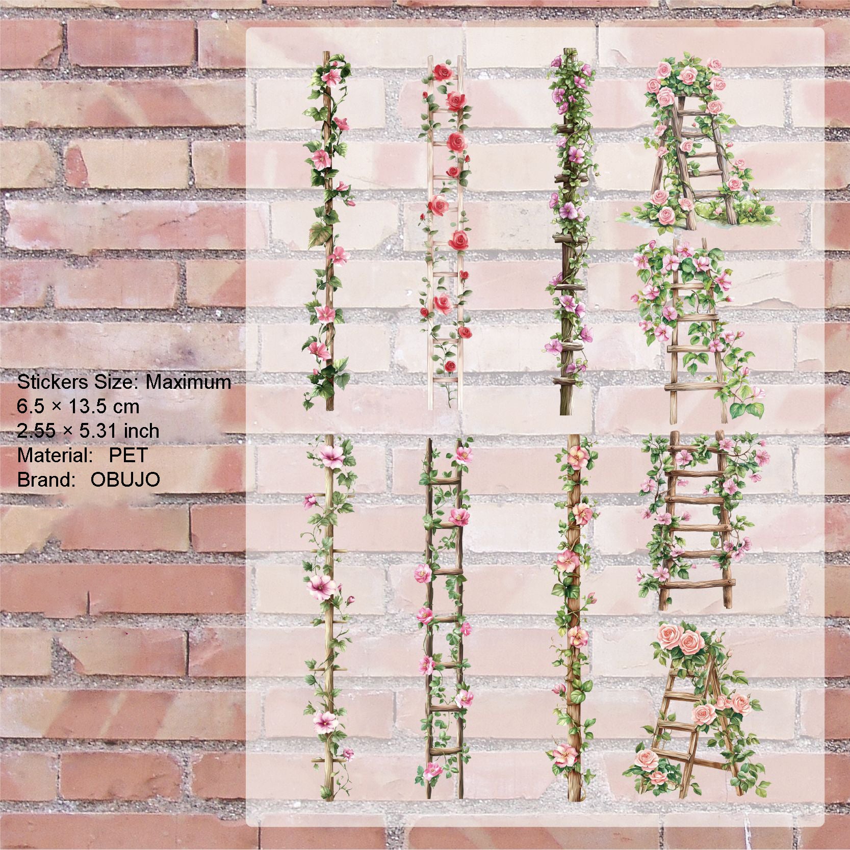 20 Pcs Garden Flower Ladder PET Stickers HTXL