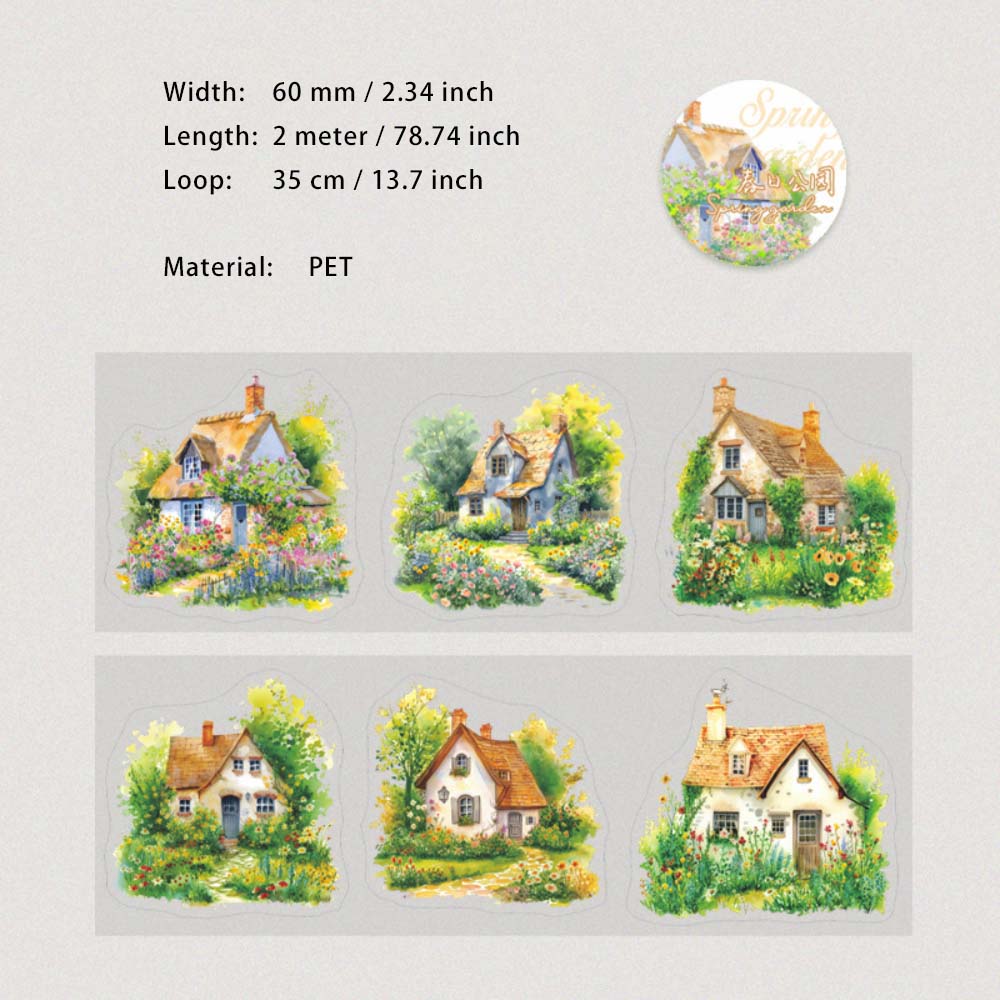 1 Roll Green Spring Pre-cut PET Stickers Tape CRGY