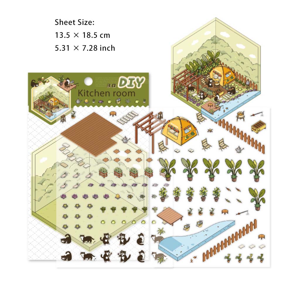 3 Sheets 3D Effect Room PET Stickers NFHX