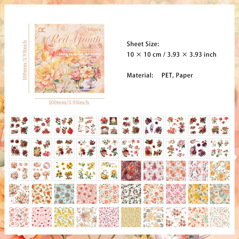 50 Pcs Floral Paper and Stickers Book FHSJ