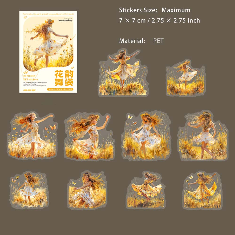 20 Pcs Flower Girl PET Stickers HTLDSN