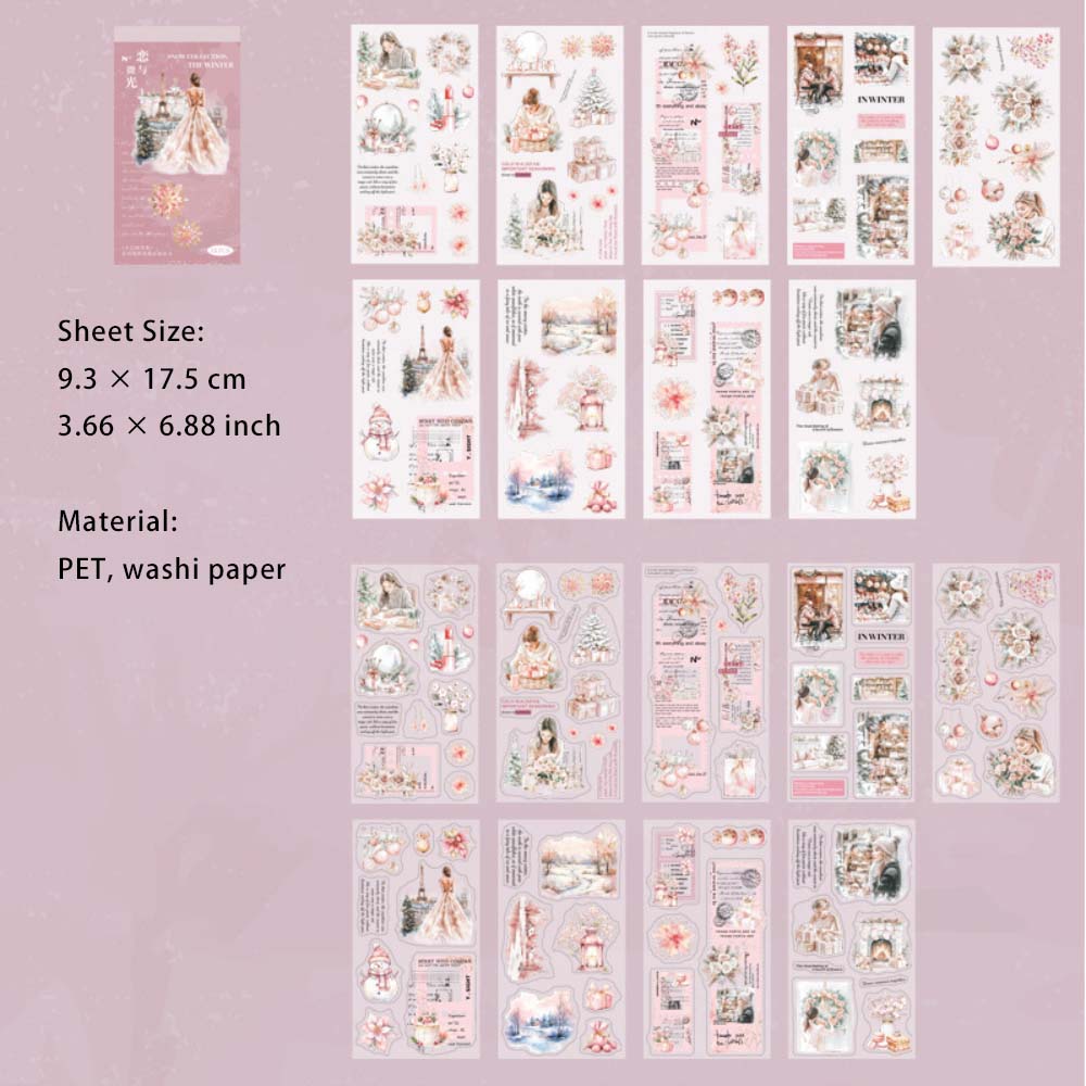 18 Sheets Snow Theme Stickers Book DRYXJ