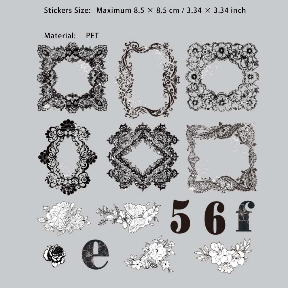 15 Pcs Lace Frame and Numebr PET Stickers FHZY