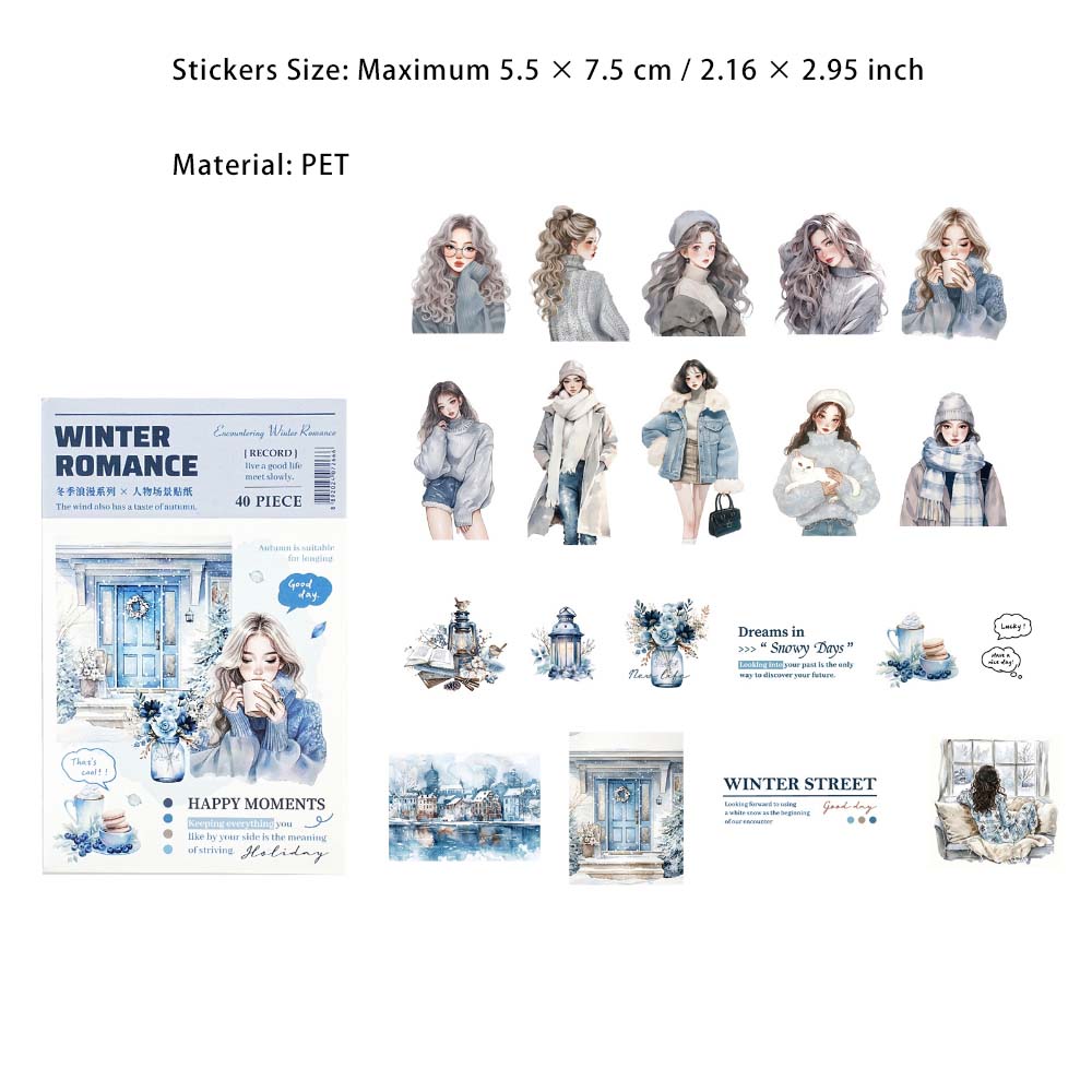 40 Pcs Winter Girl PET Stickers DJLM