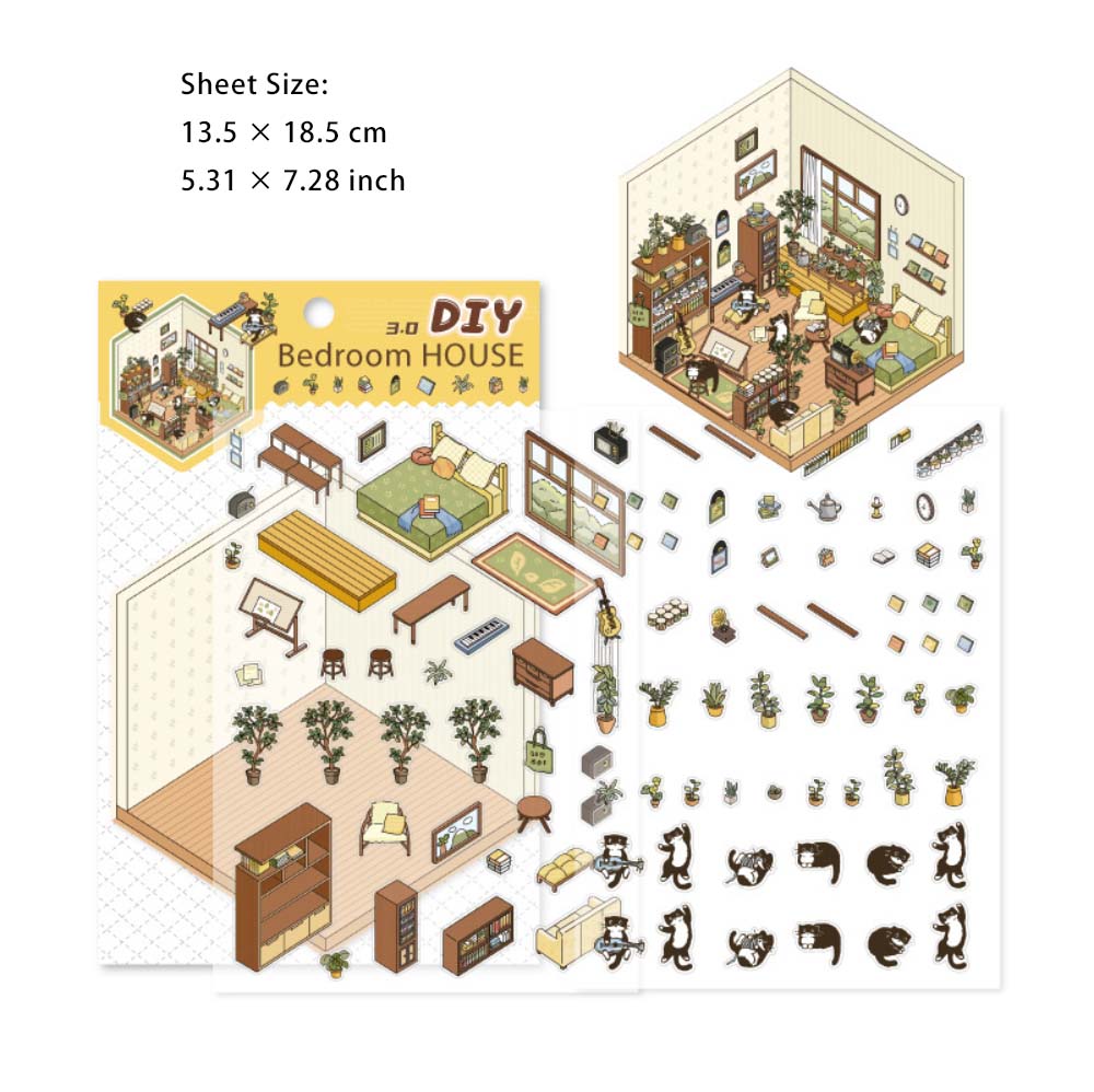 3 Sheets 3D Effect Room PET Stickers NFHX