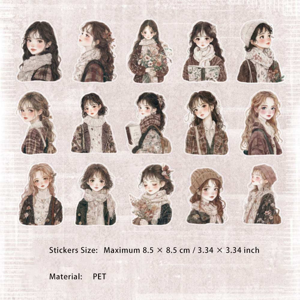 15 Pcs Fashion Girl PET Stickers YNYGDJJ