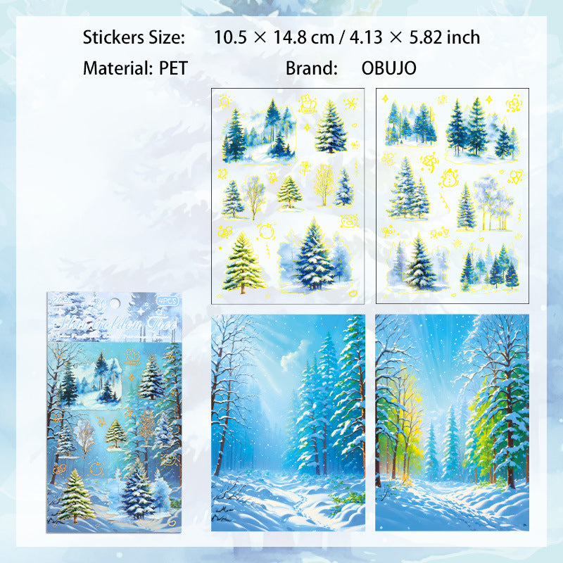 4 Sheets Seasonal Tree PET Stickers SYLJ